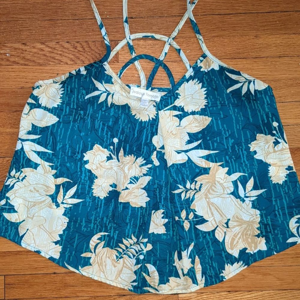 Tropical camisole blouse with a open back